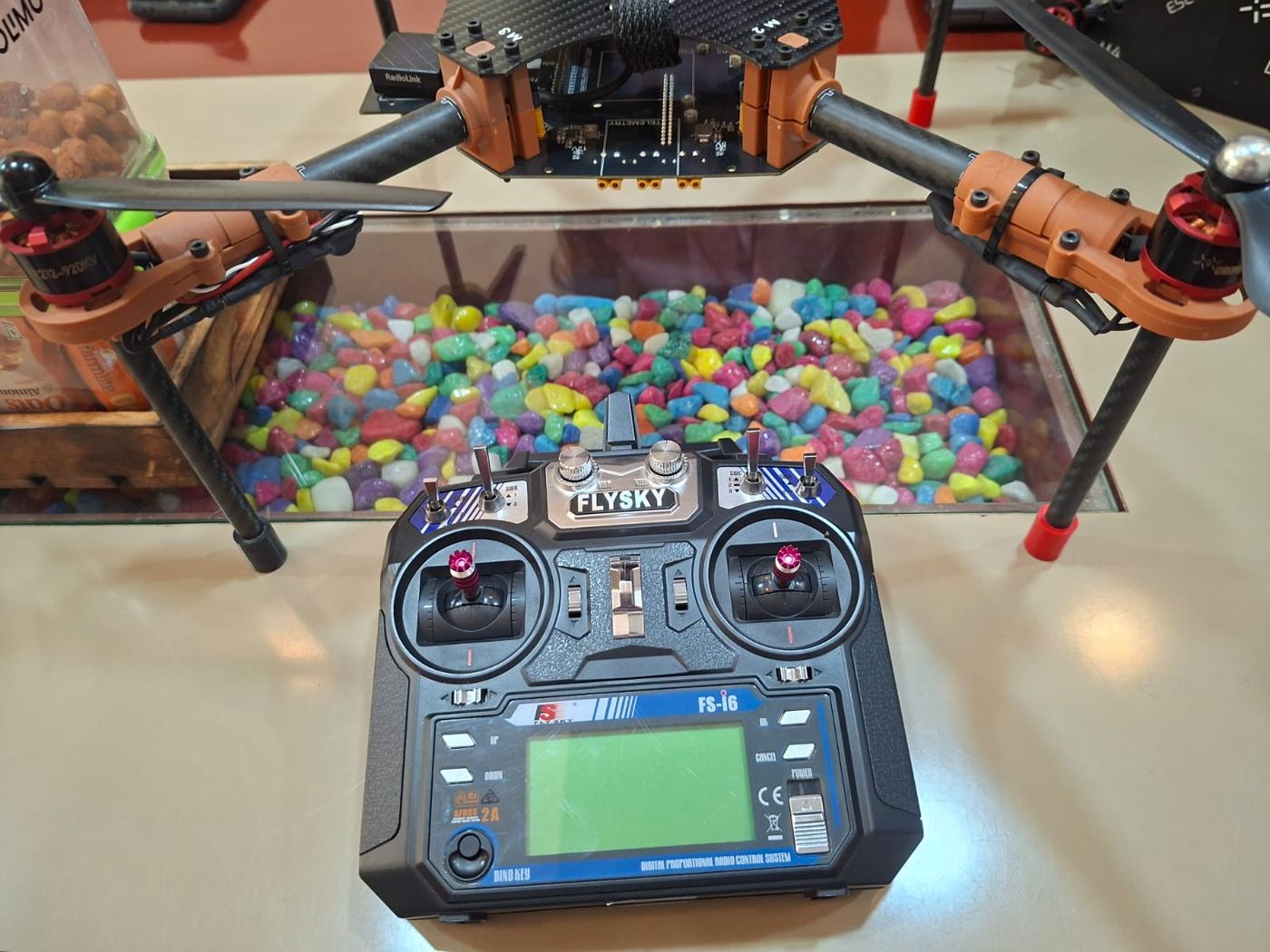 Close-up of a student-built drone and flight controller